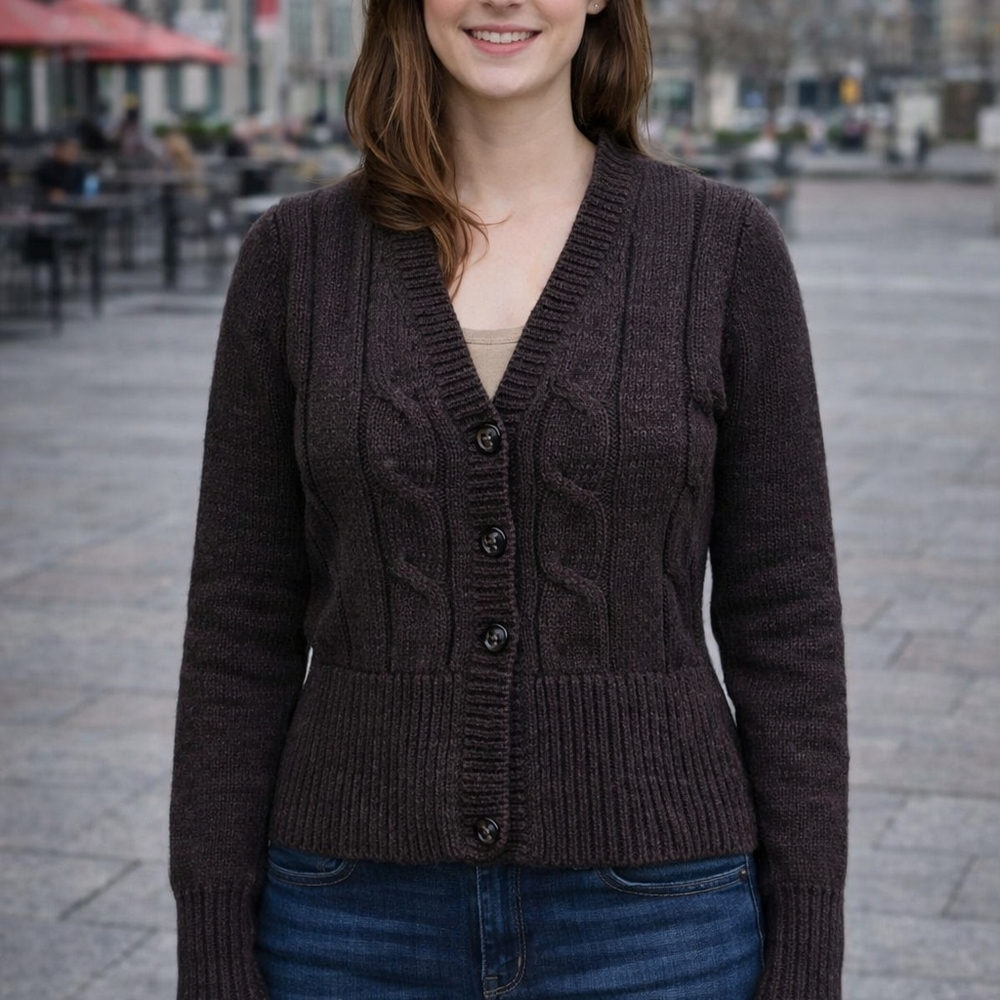 Tommy Hilfiger Dark Brown Cable Knit Cardigan
